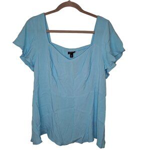 NEW Torrid Blue Peplum Challis Sweetheart Flutter Sleeved Top Size L 12